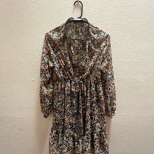 ZARA | Women Xs | Blue/Red Floral V Neck Baby Doll Emma ruffle Dress.